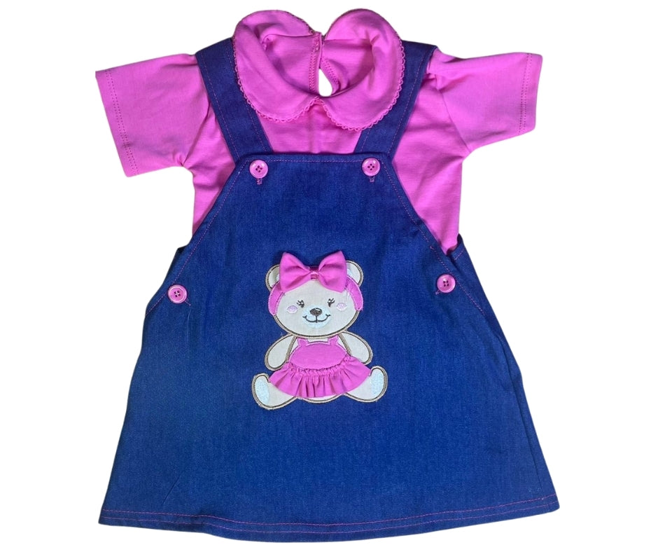 Conjunto jumper jean con osito bordado