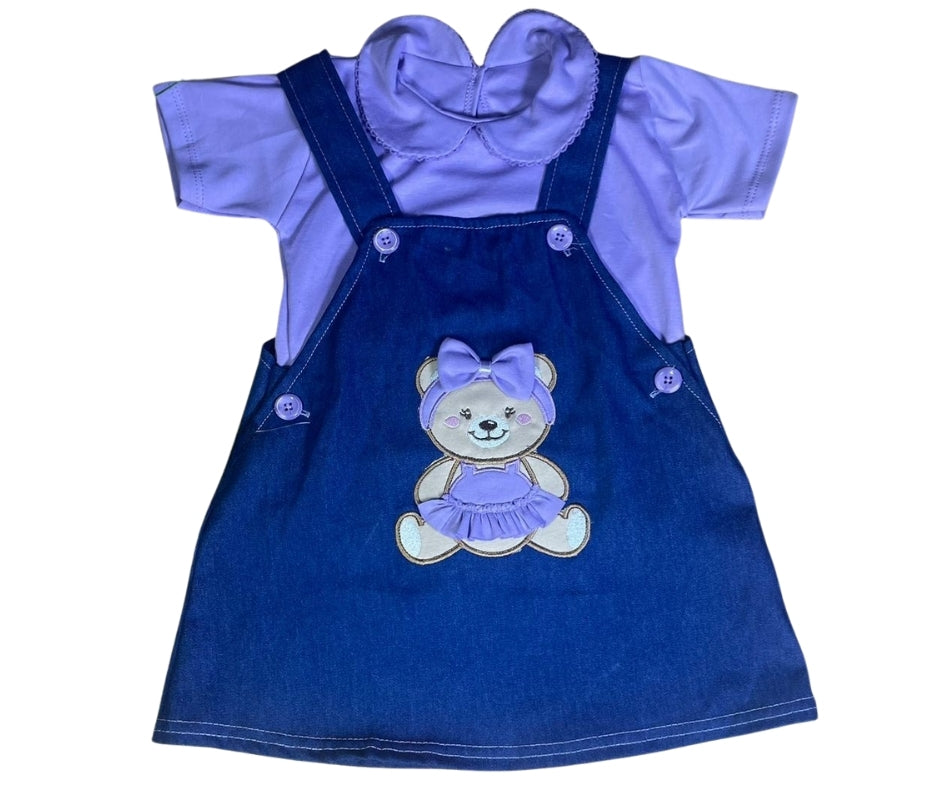 Conjunto jumper jean con osito bordado