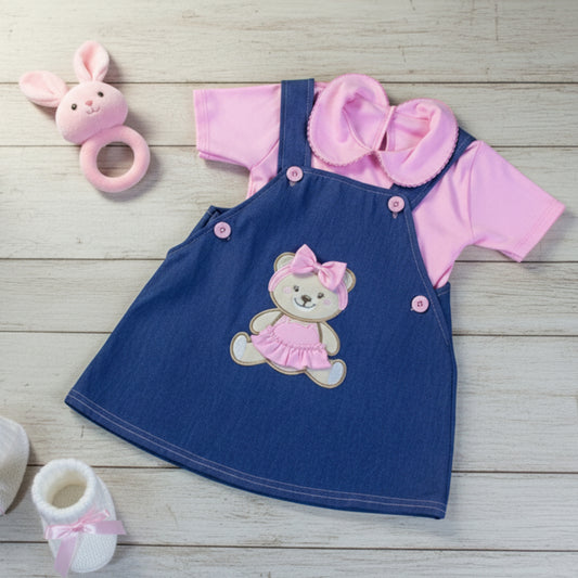 Conjunto jumper jean con osito bordado